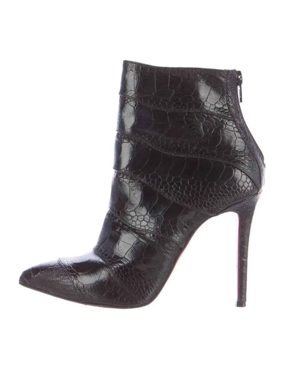 Christian Louboutin Zermadame 120 Black Ostrich Leather Pointed Toe Ankle Boots